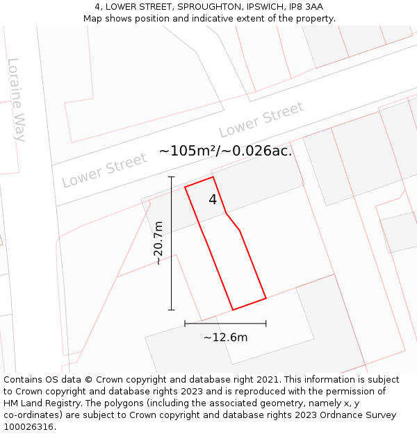 4, LOWER STREET, SPROUGHTON, IPSWICH, IP8 3AA: Plot and title map