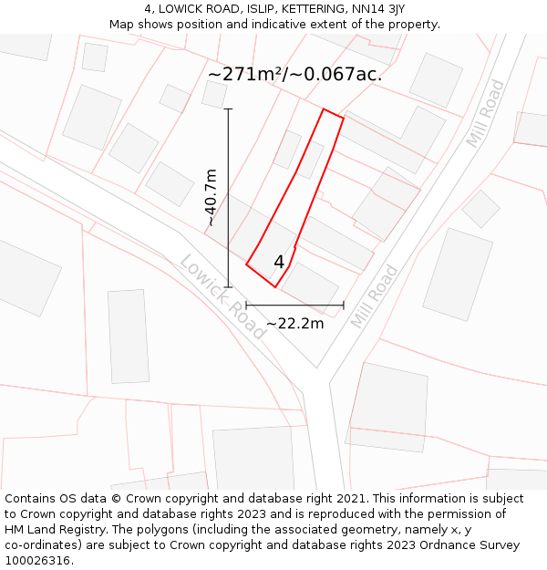 4, LOWICK ROAD, ISLIP, KETTERING, NN14 3JY: Plot and title map