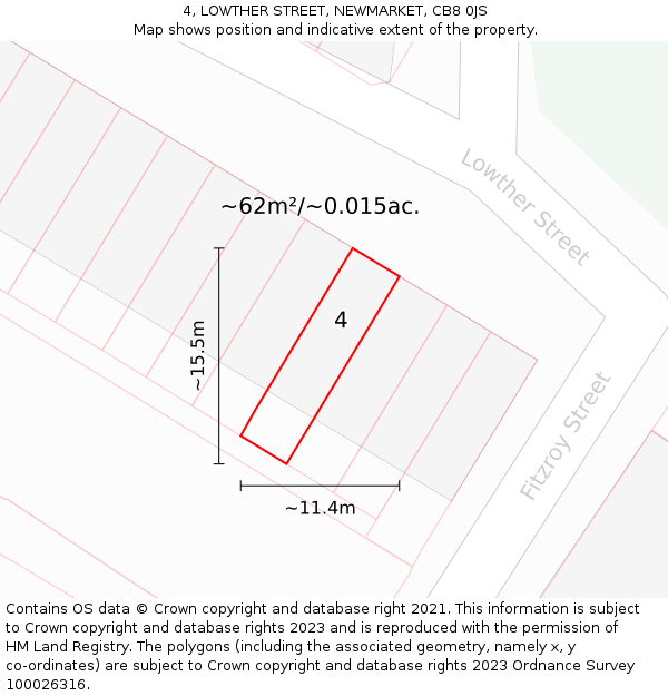 4, LOWTHER STREET, NEWMARKET, CB8 0JS: Plot and title map