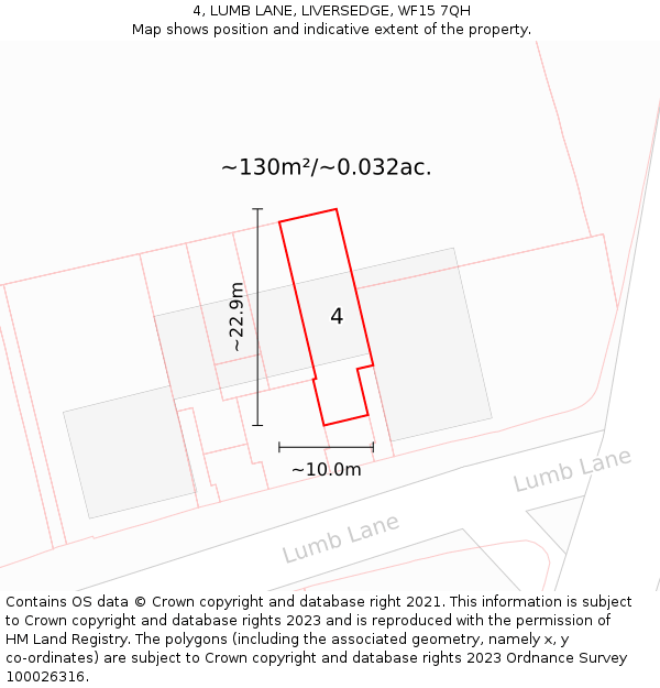 4, LUMB LANE, LIVERSEDGE, WF15 7QH: Plot and title map