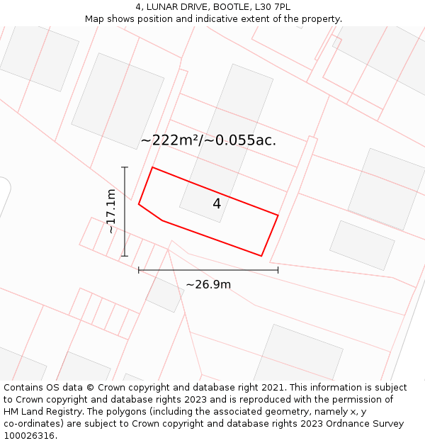 4, LUNAR DRIVE, BOOTLE, L30 7PL: Plot and title map