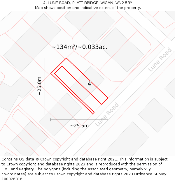 4, LUNE ROAD, PLATT BRIDGE, WIGAN, WN2 5BY: Plot and title map