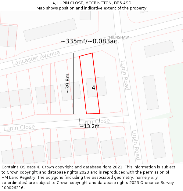 4, LUPIN CLOSE, ACCRINGTON, BB5 4SD: Plot and title map