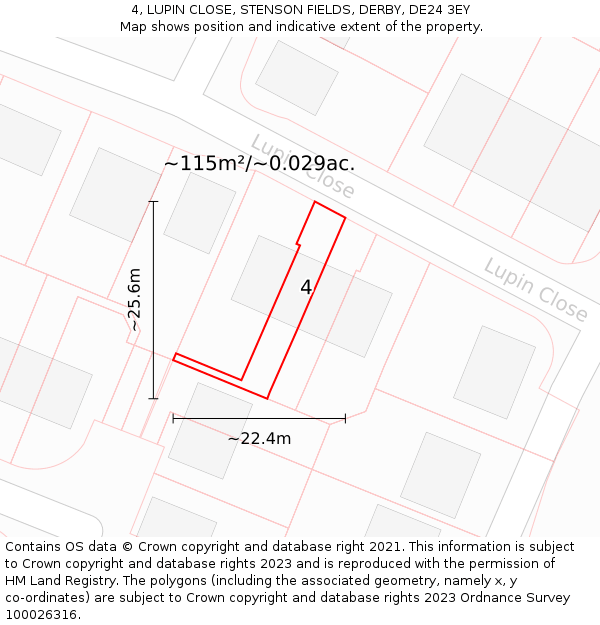 4, LUPIN CLOSE, STENSON FIELDS, DERBY, DE24 3EY: Plot and title map