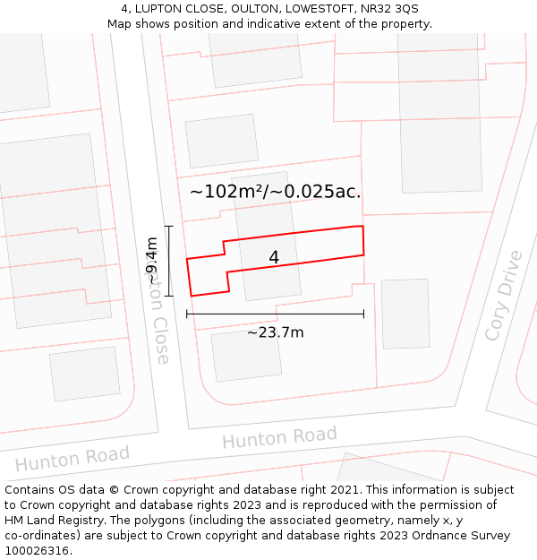 4, LUPTON CLOSE, OULTON, LOWESTOFT, NR32 3QS: Plot and title map