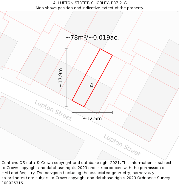 4, LUPTON STREET, CHORLEY, PR7 2LG: Plot and title map