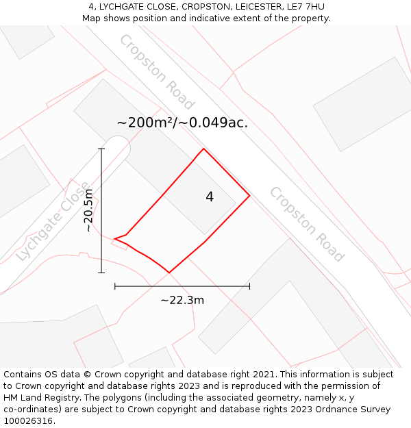 4, LYCHGATE CLOSE, CROPSTON, LEICESTER, LE7 7HU: Plot and title map