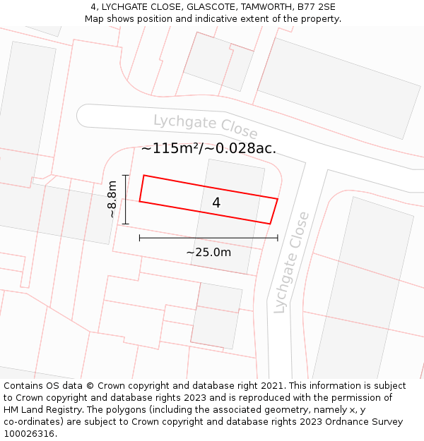 4, LYCHGATE CLOSE, GLASCOTE, TAMWORTH, B77 2SE: Plot and title map