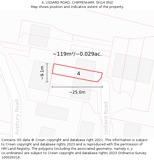 4, LYDIARD ROAD, CHIPPENHAM, SN14 0NZ: Plot and title map