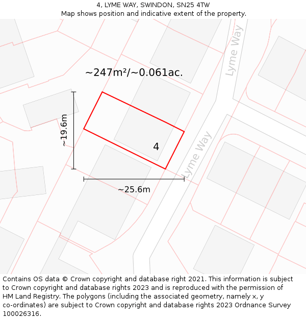 4, LYME WAY, SWINDON, SN25 4TW: Plot and title map