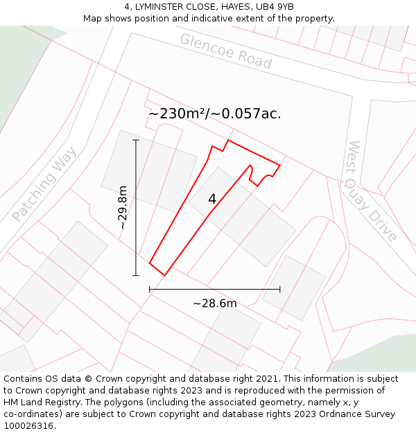 4, LYMINSTER CLOSE, HAYES, UB4 9YB: Plot and title map