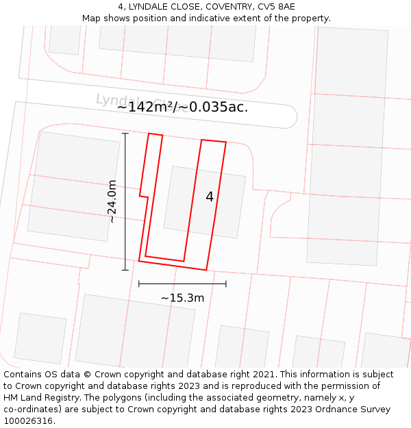 4, LYNDALE CLOSE, COVENTRY, CV5 8AE: Plot and title map