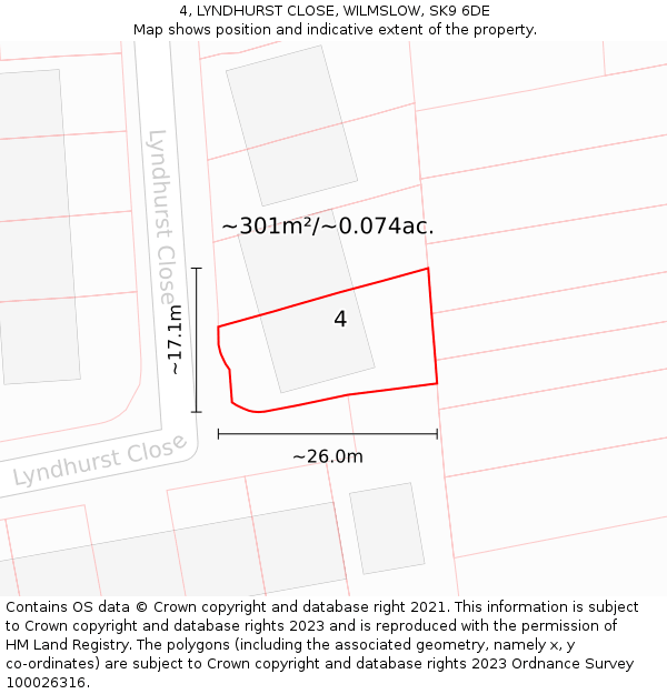 4, LYNDHURST CLOSE, WILMSLOW, SK9 6DE: Plot and title map