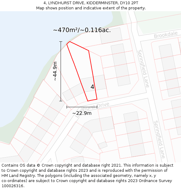 4, LYNDHURST DRIVE, KIDDERMINSTER, DY10 2PT: Plot and title map