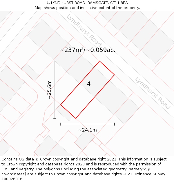 4, LYNDHURST ROAD, RAMSGATE, CT11 8EA: Plot and title map