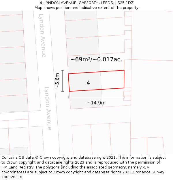 4, LYNDON AVENUE, GARFORTH, LEEDS, LS25 1DZ: Plot and title map