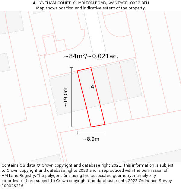 4, LYNEHAM COURT, CHARLTON ROAD, WANTAGE, OX12 8FH: Plot and title map