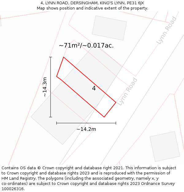 4, LYNN ROAD, DERSINGHAM, KING'S LYNN, PE31 6JX: Plot and title map