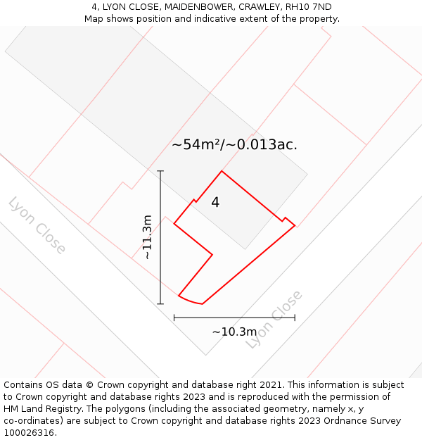 4, LYON CLOSE, MAIDENBOWER, CRAWLEY, RH10 7ND: Plot and title map