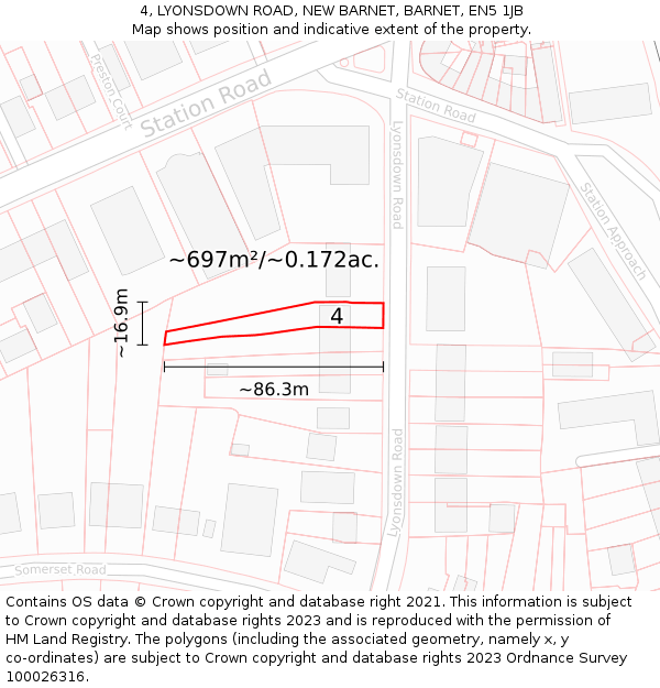 4, LYONSDOWN ROAD, NEW BARNET, BARNET, EN5 1JB: Plot and title map