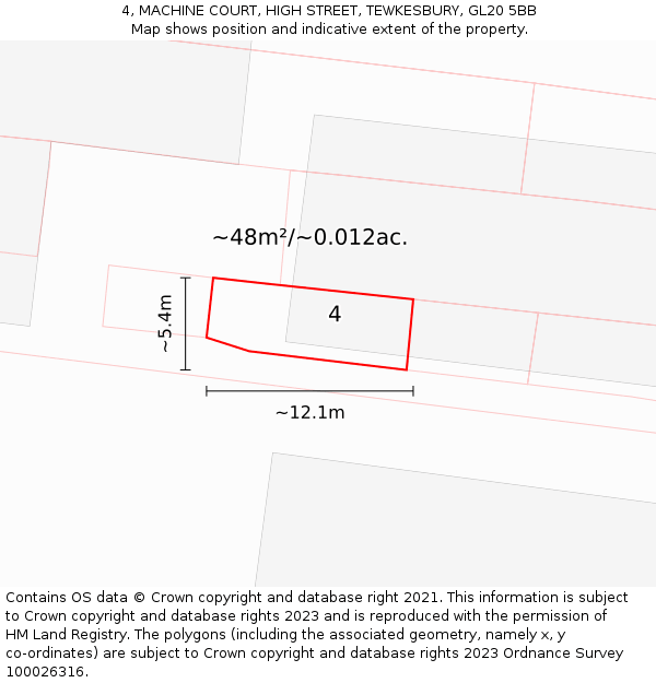 4, MACHINE COURT, HIGH STREET, TEWKESBURY, GL20 5BB: Plot and title map