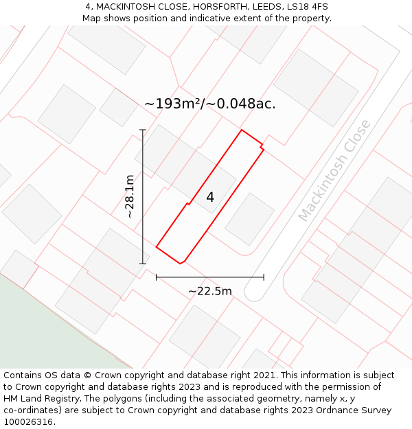 4, MACKINTOSH CLOSE, HORSFORTH, LEEDS, LS18 4FS: Plot and title map