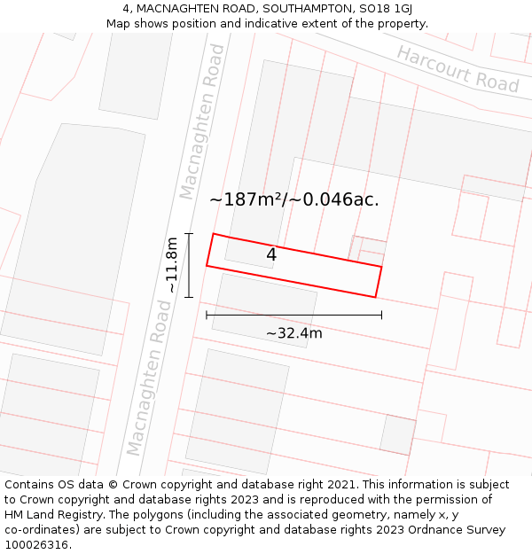 4, MACNAGHTEN ROAD, SOUTHAMPTON, SO18 1GJ: Plot and title map