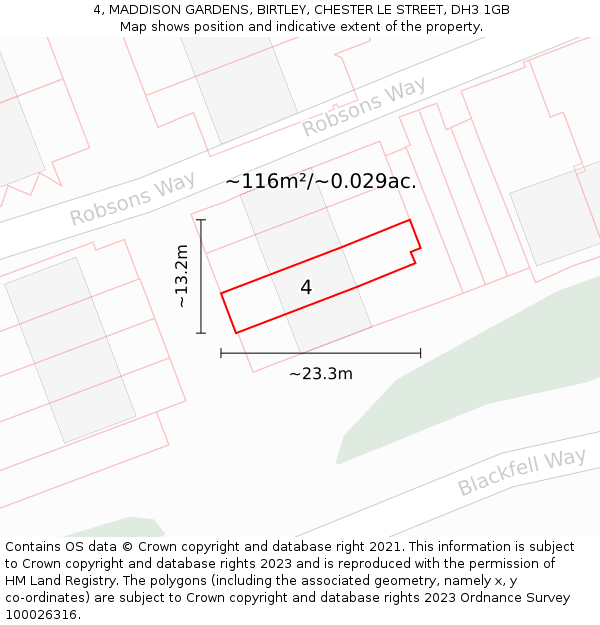 4, MADDISON GARDENS, BIRTLEY, CHESTER LE STREET, DH3 1GB: Plot and title map