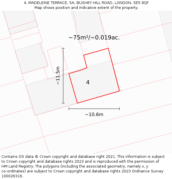 4, MADELEINE TERRACE, 5A, BUSHEY HILL ROAD, LONDON, SE5 8QF: Plot and title map