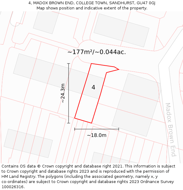 4, MADOX BROWN END, COLLEGE TOWN, SANDHURST, GU47 0GJ: Plot and title map