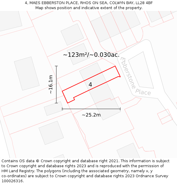 4, MAES EBBERSTON PLACE, RHOS ON SEA, COLWYN BAY, LL28 4BF: Plot and title map