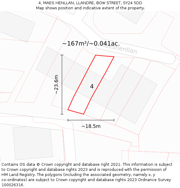 4, MAES HENLLAN, LLANDRE, BOW STREET, SY24 5DD: Plot and title map