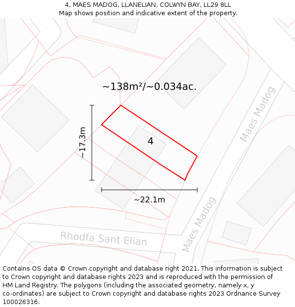 4, MAES MADOG, LLANELIAN, COLWYN BAY, LL29 8LL: Plot and title map
