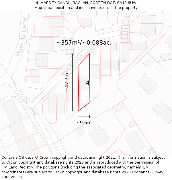 4, MAES TY CANOL, BAGLAN, PORT TALBOT, SA12 8UW: Plot and title map