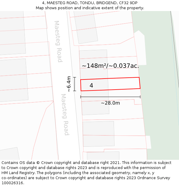 4, MAESTEG ROAD, TONDU, BRIDGEND, CF32 9DP: Plot and title map