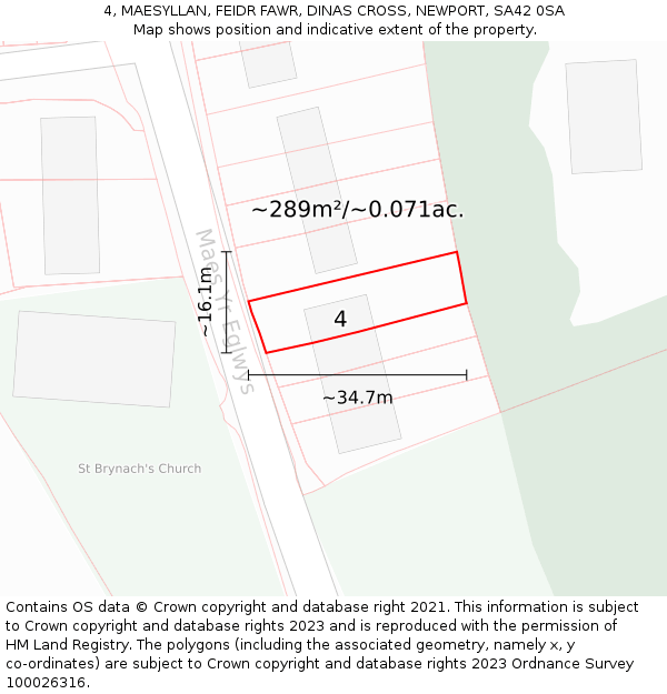 4, MAESYLLAN, FEIDR FAWR, DINAS CROSS, NEWPORT, SA42 0SA: Plot and title map
