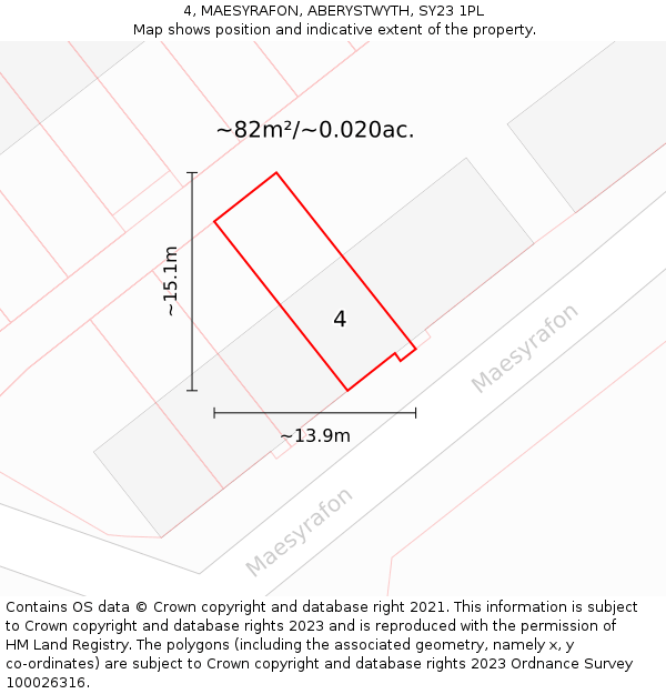 4, MAESYRAFON, ABERYSTWYTH, SY23 1PL: Plot and title map