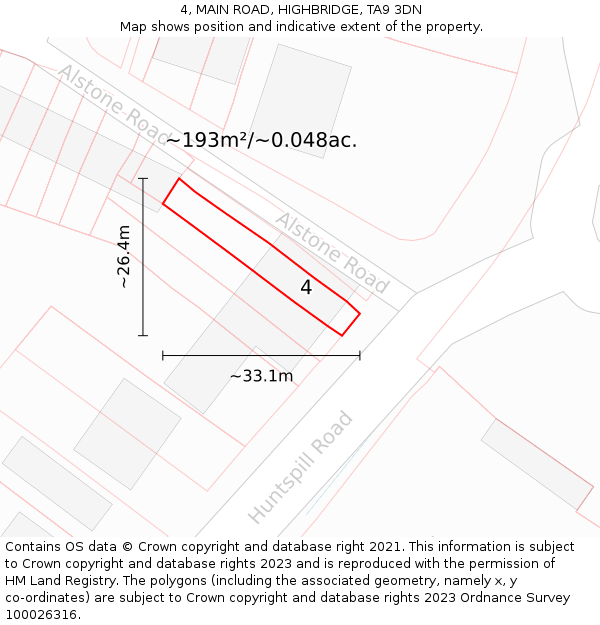 4, MAIN ROAD, HIGHBRIDGE, TA9 3DN: Plot and title map