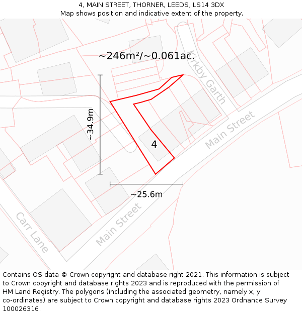 4, MAIN STREET, THORNER, LEEDS, LS14 3DX: Plot and title map