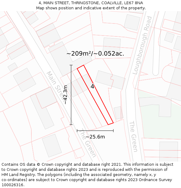 4, MAIN STREET, THRINGSTONE, COALVILLE, LE67 8NA: Plot and title map