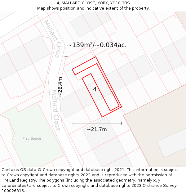 4, MALLARD CLOSE, YORK, YO10 3BS: Plot and title map