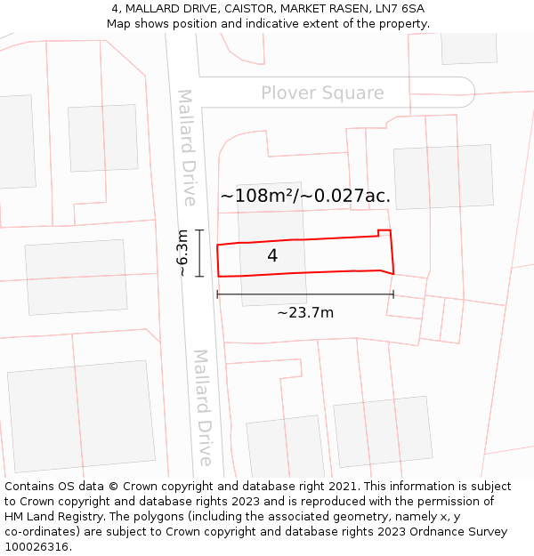 4, MALLARD DRIVE, CAISTOR, MARKET RASEN, LN7 6SA: Plot and title map