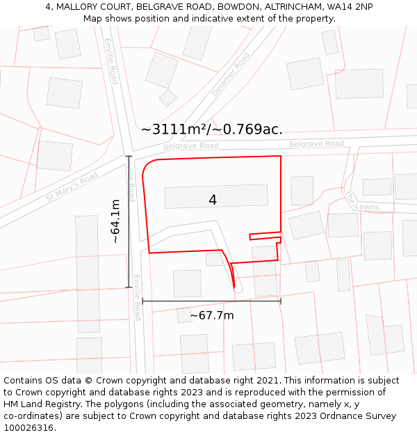 4, MALLORY COURT, BELGRAVE ROAD, BOWDON, ALTRINCHAM, WA14 2NP: Plot and title map