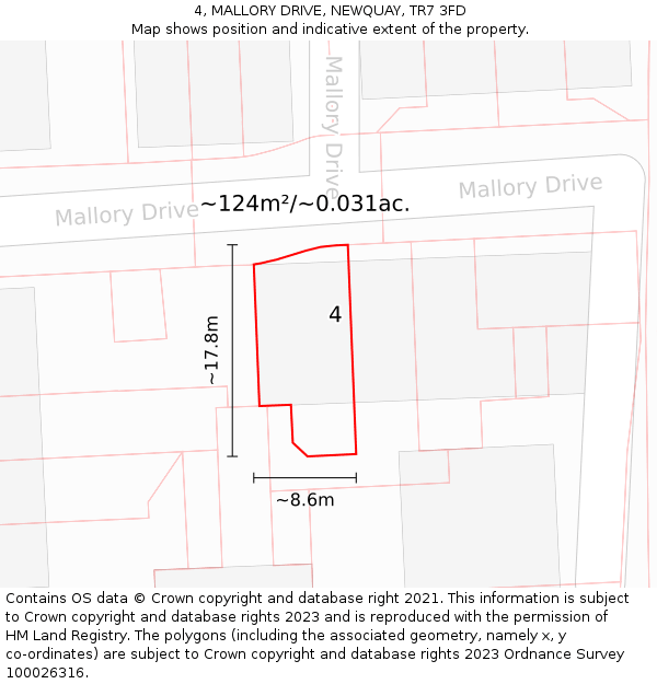 4, MALLORY DRIVE, NEWQUAY, TR7 3FD: Plot and title map