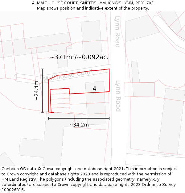 4, MALT HOUSE COURT, SNETTISHAM, KING'S LYNN, PE31 7XF: Plot and title map