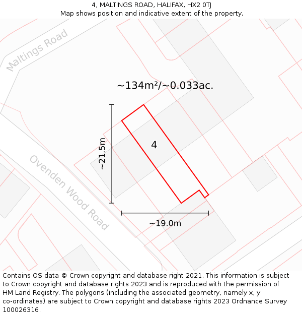 4, MALTINGS ROAD, HALIFAX, HX2 0TJ: Plot and title map