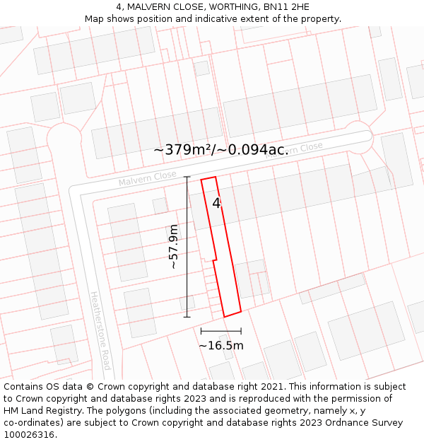 4, MALVERN CLOSE, WORTHING, BN11 2HE: Plot and title map