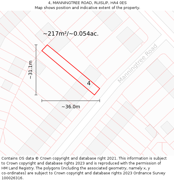 4, MANNINGTREE ROAD, RUISLIP, HA4 0ES: Plot and title map