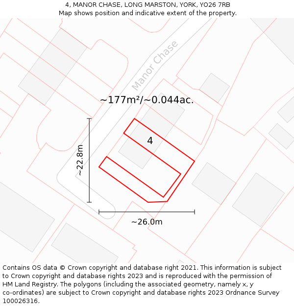 4, MANOR CHASE, LONG MARSTON, YORK, YO26 7RB: Plot and title map