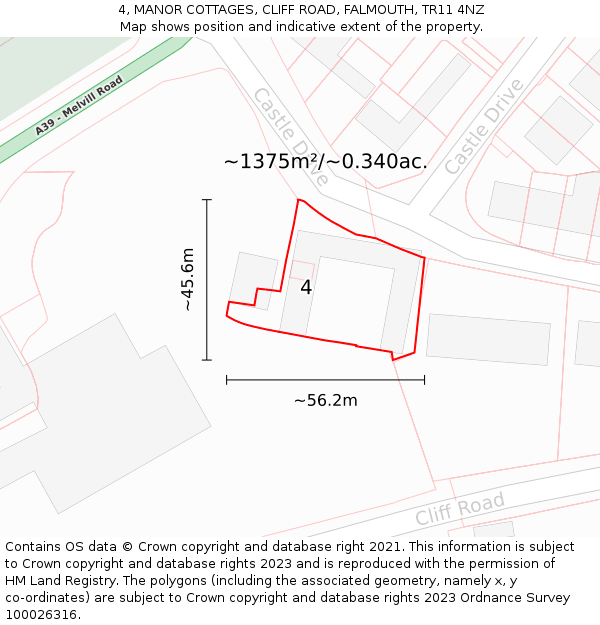 4, MANOR COTTAGES, CLIFF ROAD, FALMOUTH, TR11 4NZ: Plot and title map
